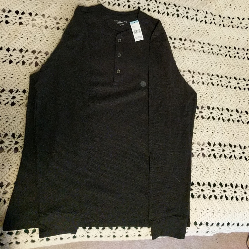 Structure Slim Fit henley shirt (black)